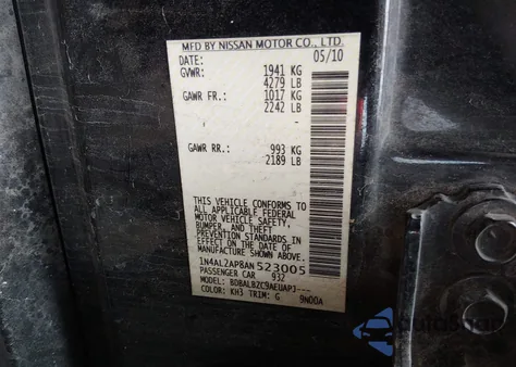 2010 Nissan Altima 2.5 S z USA, uszkodzony, nr VIN 1N4AL2AP8AN523005